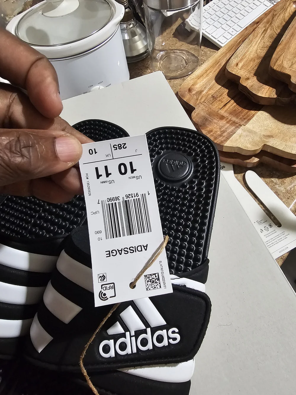 adidas Black and White Adjustable Strap Slide Sandals